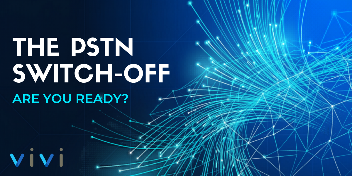 Blue banner with fibreoptic like graphics, text reads the pstn switch-off, are you ready?
